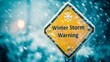 © DasAI illustrations - Winter Storm Warning Sign in Snowy Weather, Hazard Alert, Extreme Winter Conditions, Snowstorm Safety, Road Weather Warning, Generated AI