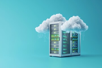 Poster - Cloud computing, cloud storage, and online data storage white cloud with blue background. Rendering illustration.