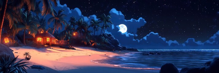 Wall Mural - 2D animated cartoon beach 