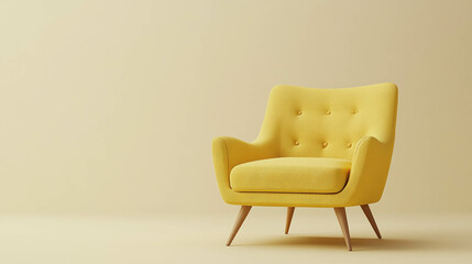 Wall Mural - A modern and comfortable armchair in yellow color against a light beige background