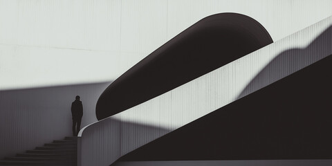 Leinwandbilder - Businessman standing in modern building with curved walls