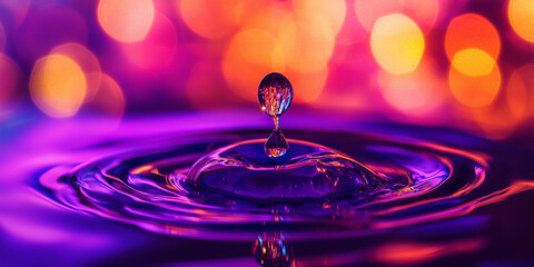 Leinwandbilder - Water droplet making ripple effect with colorful background