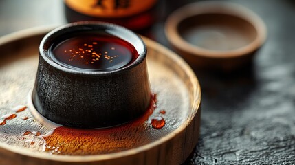 Sticker - Close-up of a Small Cup with Red Liquid and Golden Flakes