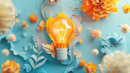 Poster - Colorful Creative Light Bulb with Floral Elements