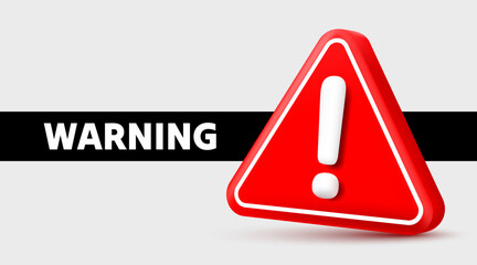 warning caution sign, problem message mark, danger icon 3d. vector