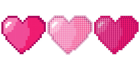Leinwandbilder - Set of three hearts, pixel art. Vector pixel hearts.