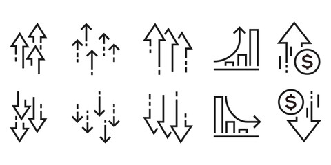 Fototapete - Set of vector line icons of increase and decrease. Contains such icons as Financial Chart, Abstract Graph and Trend.