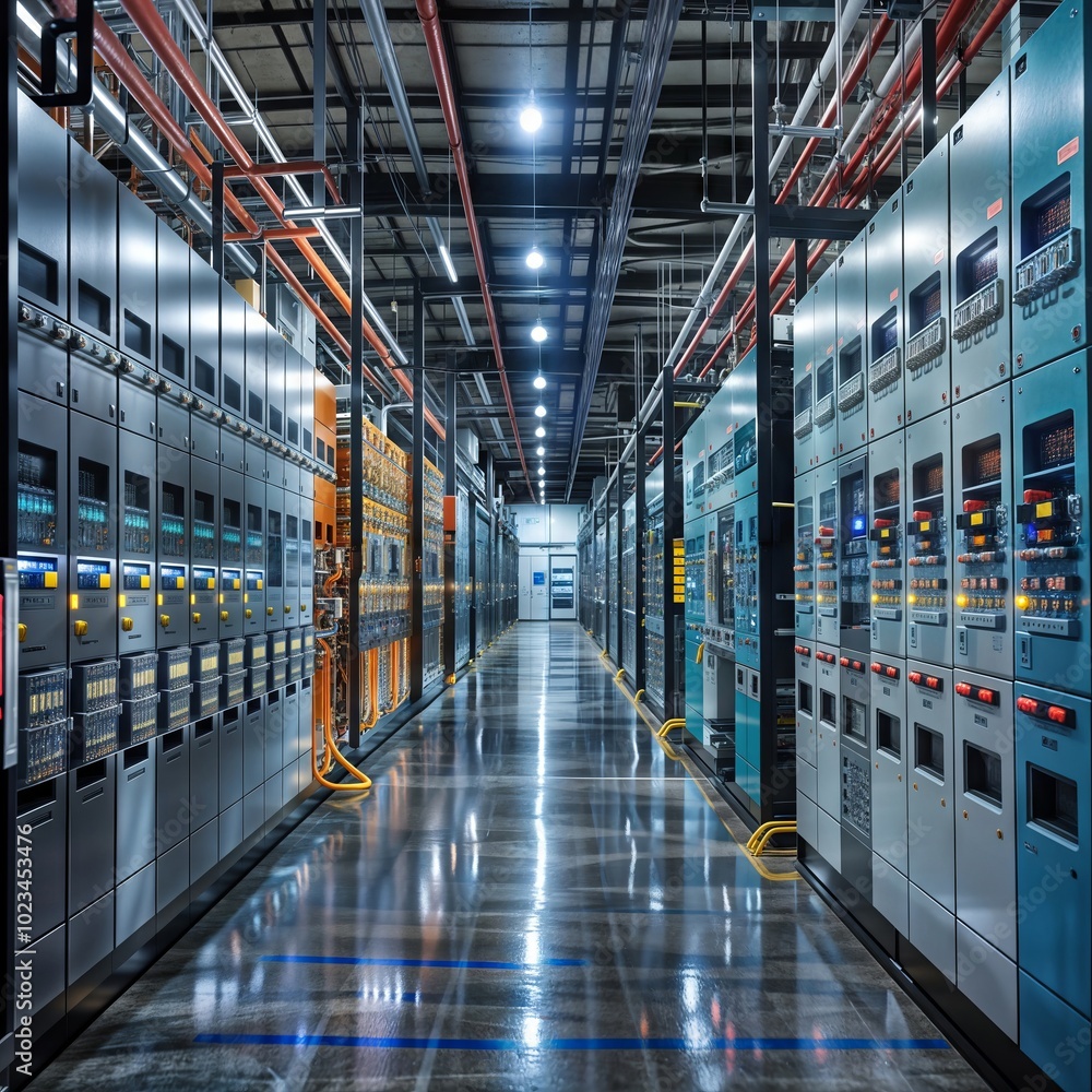 Electrical Substation Control. Indoor switchgear panel with illuminated ...