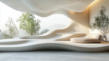 Wall Mural - minimalistic 3d rendered background with soft curves and smooth surfaces creating a serene abstract 