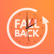 © Heiness - Daylight saving time ends. Fall back banner with realistic clock hands on orange background. Post design with text reminder of time change to one hour back for social networks. Vector illustration