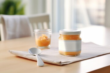 Poster - Baby food package spoon table jar.