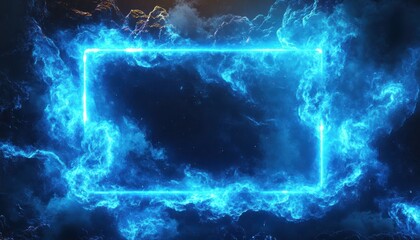 Poster - Glowing Blue Frame in a Cloudy Nebula