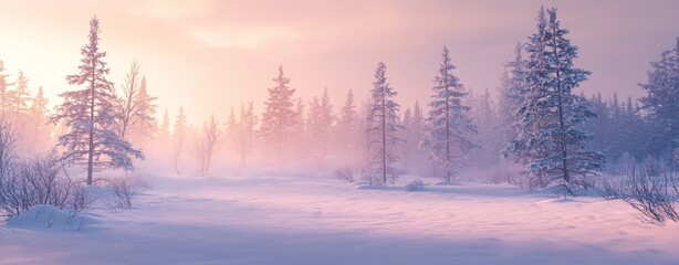 Aufkleber - The winter forest is illuminated by the sun in this abstract landscape.