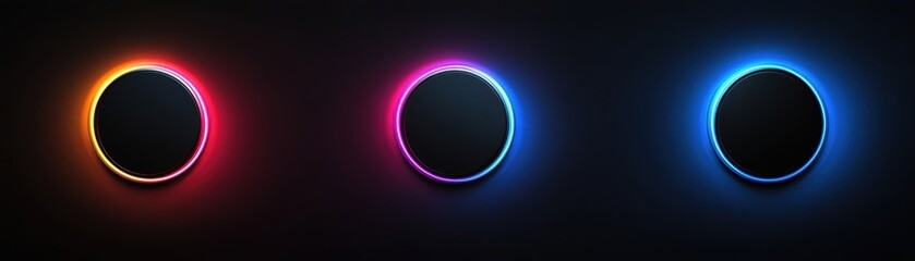 Poster - Three Circular Frames with Vibrant Neon Lights
