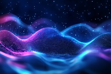 Leinwandbilder - Abstract futuristic background with pink and blue glowing neon moving in high speed and bokeh lights. A fantastic wallpaper for a data transfer concept.