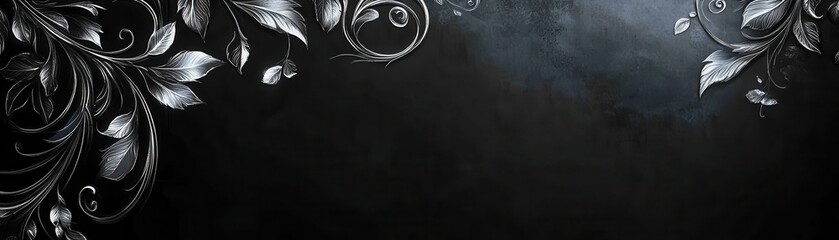 Fototapete - Silver Filigree Floral Design on a Black Background