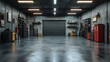 © kacadesain - Industrial Garage Interior with Concrete Walls and Garage Door - 3D Illustration