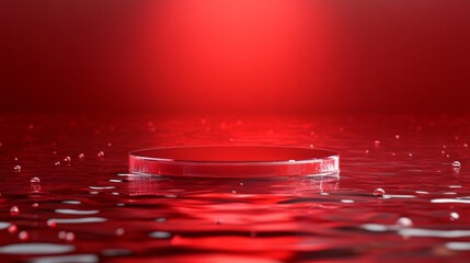 Wall Mural - a glass podium sits on a rippling red water surface with a red light source shining from above.