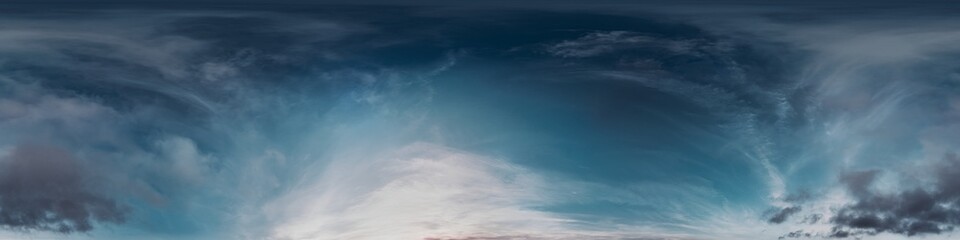 Wall Mural - sunset sky with bright glowing pink cumulus clouds. seamless spherical hdr 360 panorama. full zenith