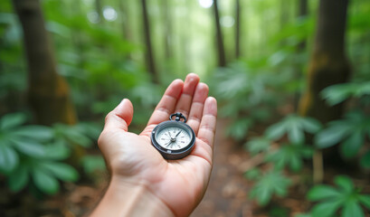 compass in hand first-person view