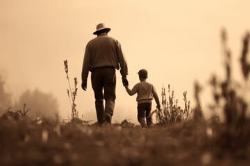 Poster - Farmer and grandson photography outdoors walking.