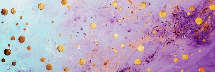Poster - An abstract composition displays a blend of soft purple aqua, with gold dots scattered across the surface, showcasing a unique artistic expression