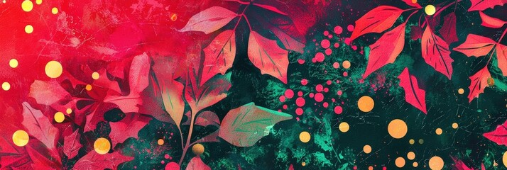 Poster - A lively arrangement showcases colorful poinsettias intertwined with vibrant circular elements against a striking background, creating an energetic visual display