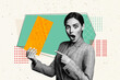 © deagreez - Collage image banner of surprised woman showing vote legal election isolated on drawing background