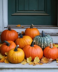 Canvas Print - Vibrant pumpkins on the porch