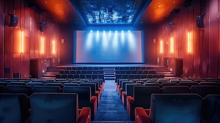 Aufkleber - Small modern movie theater with ultra wide bright silver screen in the middle of luxury mansion home.