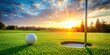 © beng - Golf ball and flagstick on manicured grass putting green