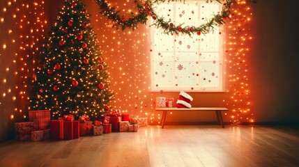 Wall Mural - presents and trees fill a room with lots of holiday cheer
