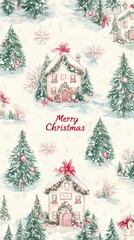 Wall Mural - the card features a picture of a house and trees