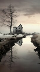 Poster - Grey tone wallpaper countryside architecture reflection building.