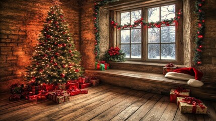 Wall Mural - christmas trees and presents fill a room