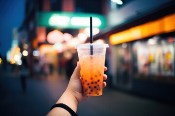 Wall Mural - Bubble tea cup holding drink soda.