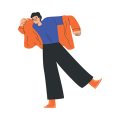 Poster - Man Character Dress Up Put On Jacket Clothes Vector Illustration