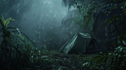 rain on the tent in the forest, tropic, quiet, calm, peaceful, meditation, camping, night, relax