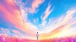 © Inlovehem - A person walking through a vibrant field under a colorful sky.