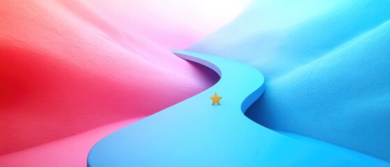 Wall Mural - Abstract wavy landscape in pink and blue tones