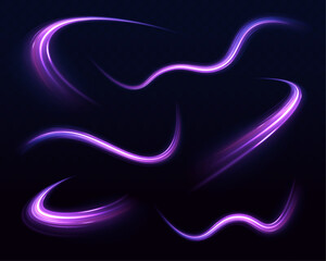 Aufkleber - High speed effect motion blur night lights blue and red. Magic shining neon light line trails. Vector speed of light in space on dark background. 
