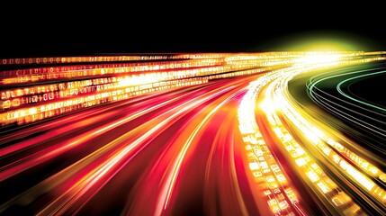 Abstract light trails of moving cars on a highway at night.