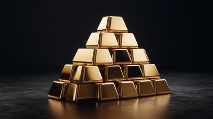 Golden Bars Pyramid on Black Background