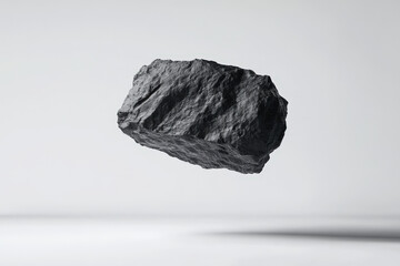 big piece of carbon material floating on a minimalist white background casting a shadow