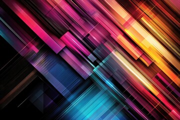 Wall Mural - Vibrant abstract lines in bright colors on a black background.