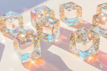 Wall Mural - colorful crystal cubes reflecting sunlight, creating stunning rainbow patterns.