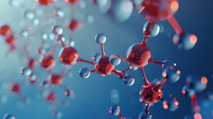 3d molecular structure with red and blue spheres. scientific and chemical concept for backgrounds an