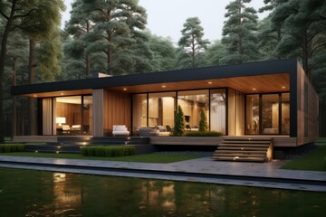 Wall Mural - Minimalist house architecture building outdoors.