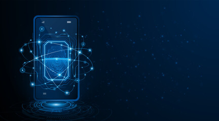 Leinwandbilder - Fingerprint scanner for smartphone security and cyber data protection and privacy. advanced safety technology innovation background	
