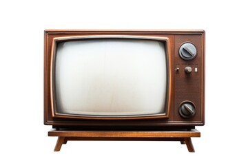 Poster - Vintage television with cut out screen white background broadcasting electronics.